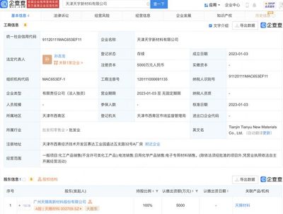 天賜材料于天津新設子公司 布局軸承與高端機械設備，提升新質生產力
